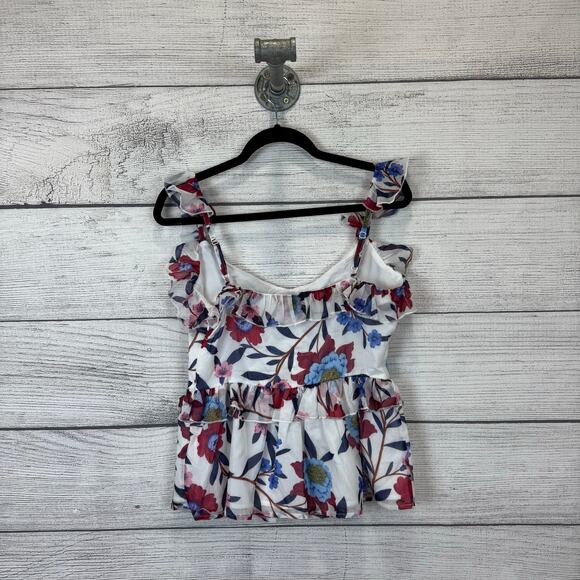French Connection Women's White Floral Ruffle Sleeveless Spring Blouse Size 4 - Picture 6 of 9